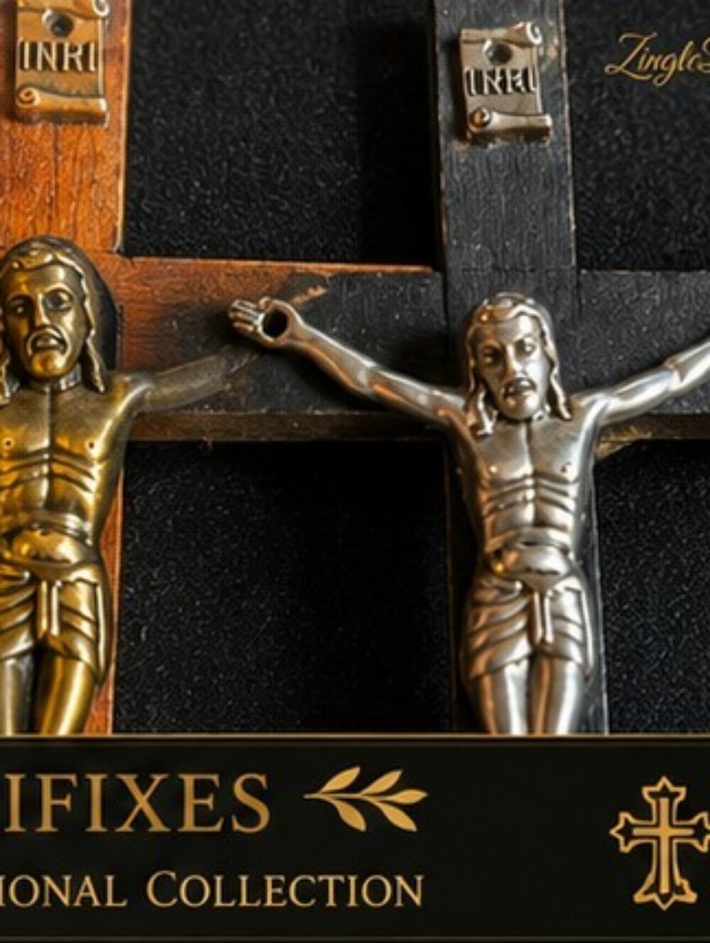 Pair Vintage Wooden Wall Crucifixes Catholic Christian INRI Crosses Mid-Century - Picture 6 of 13